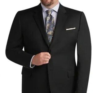 Joseph & Feiss Men's 46R 100% Wool Classic Black Suit Set 2 Piece Cuffed